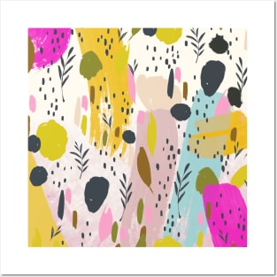 Pink And Yellow Abstract Art Trendy Modern Pattern Posters and Art